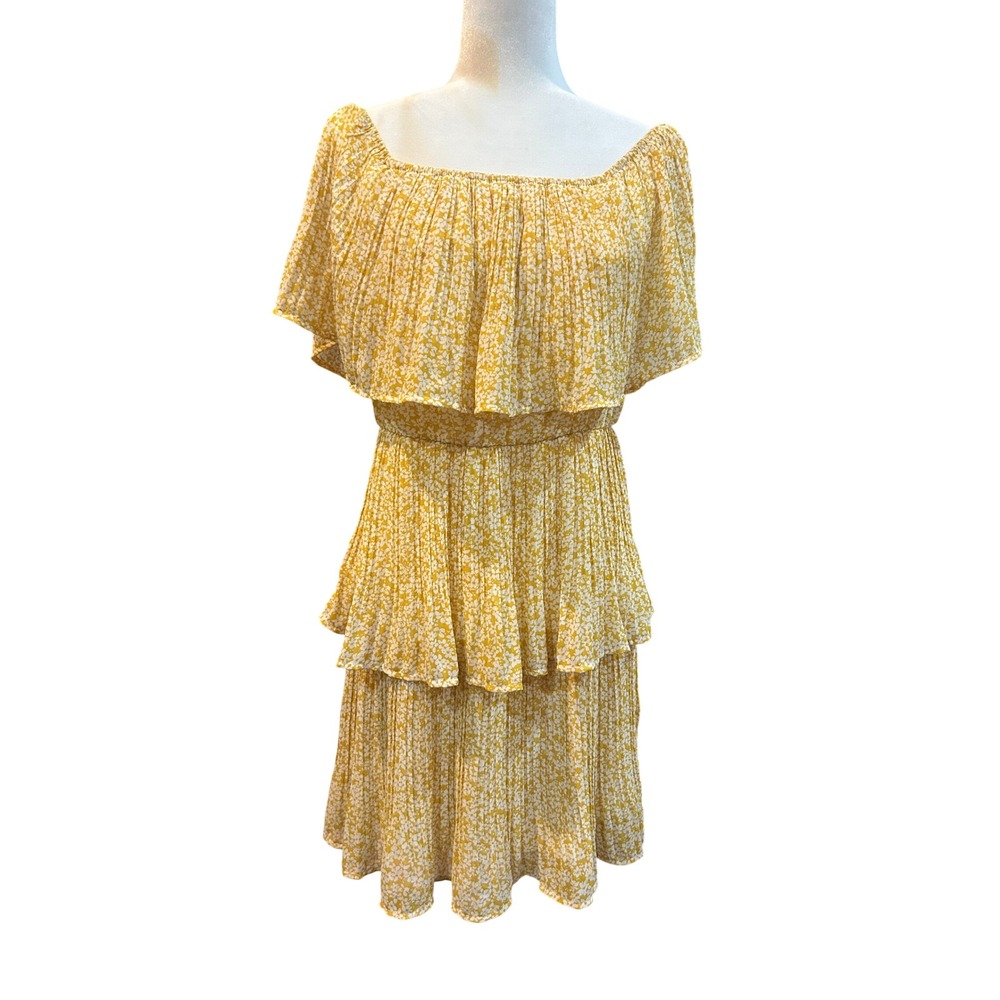 Floral Tiered Mini Dress Yellow‎ Square Neck Ruffle Layered Sundress